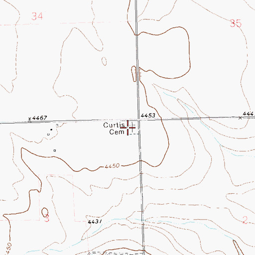 Topographic Map of Curtis Cemetery, CO