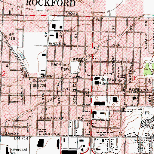Topographic Map of Brooke Road United Methodist Church, IL