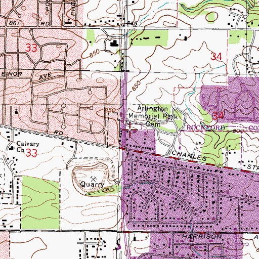 Topographic Map of Kingdom Hall of Jehovahs Witnesses-East, IL