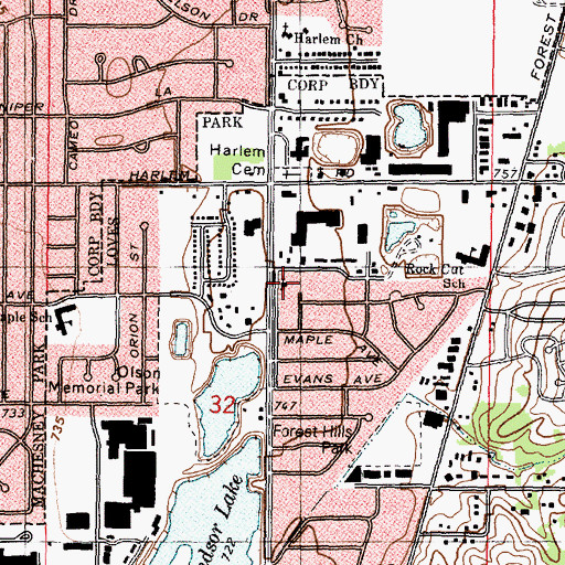 Topographic Map of Living Christ Lutheran Church, IL