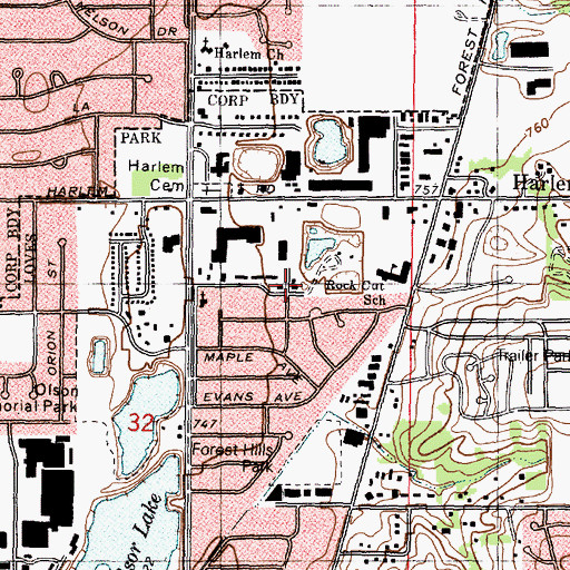 Topographic Map of Loves Park Church of God, IL