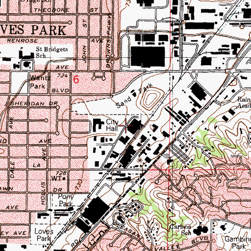 Topographic Map of Loves Park City Hall, IL