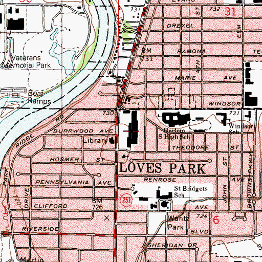 Topographic Map of Meadow Mart Shopping Center, IL