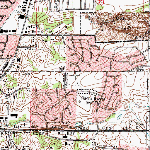 Topographic Map of Mullins Park, IL