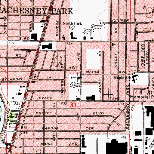 Topographic Map of North Park Church of Christ, IL