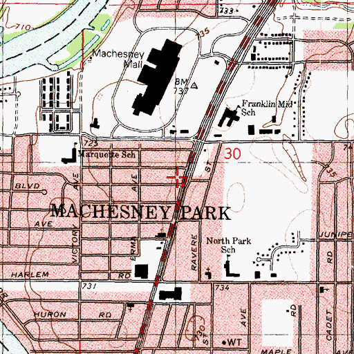 Topographic Map of North Second Street Freewill Baptist Church, IL