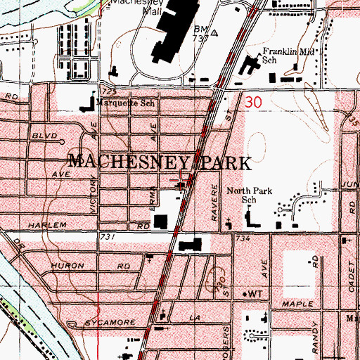 Topographic Map of Open Bible Center, IL