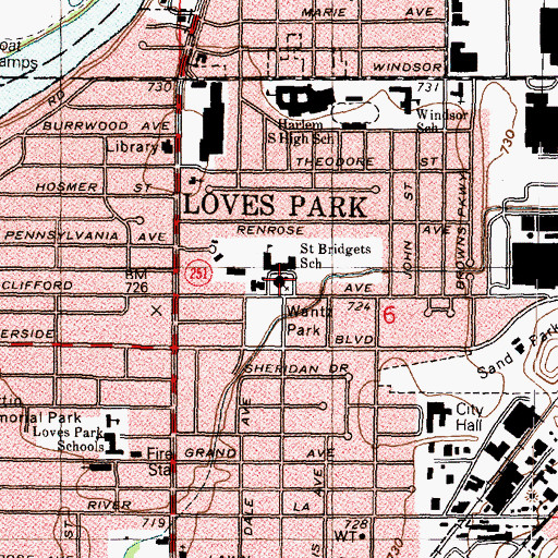 Topographic Map of Saint Bridget Roman Catholic Church, IL
