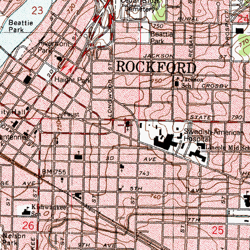 Topographic Map of State Street Baptist Church, IL