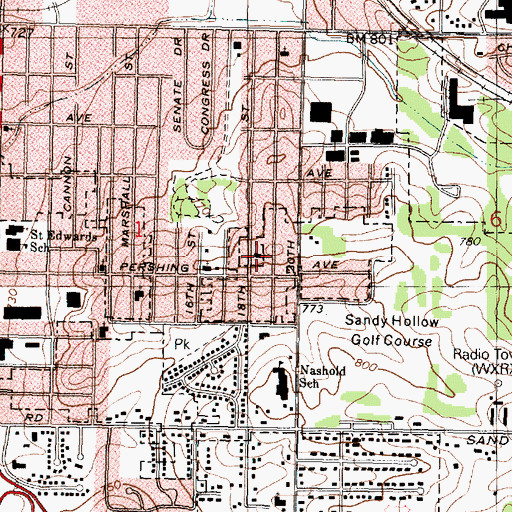 Topographic Map of Woodside General Baptist Church, IL