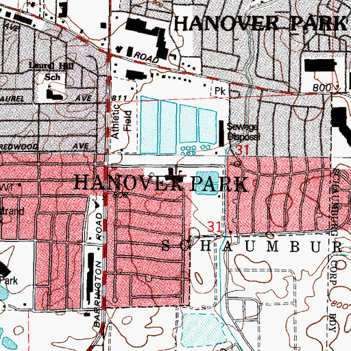 Topographic Map of Hanover Highlands Elementary School, IL