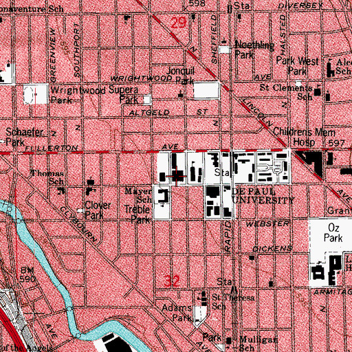 Topographic Map of Harold L Stuart Center, IL