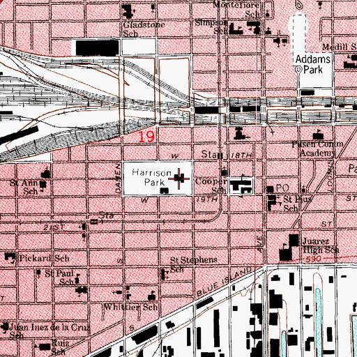 Topographic Map of Harrison Park Culture and Recreation Center, IL