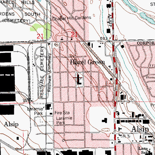 Topographic Map of Hazel Green Elementary School, IL