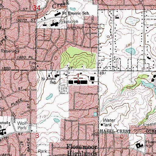 Topographic Map of Heritage Plaza Shopping Center, IL