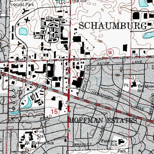 Topographic Map of Hoffman Plaza Shopping Center, IL
