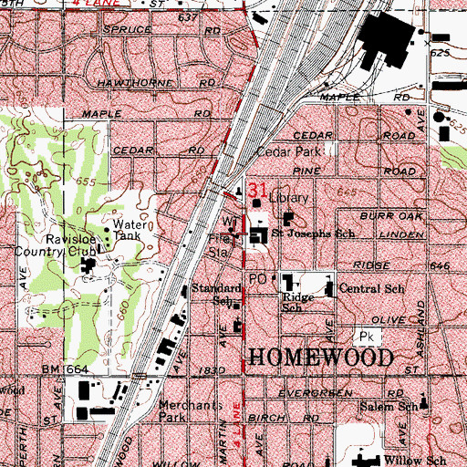 Topographic Map of Homewood Village Hall, IL