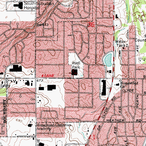 Topographic Map of Homewood-Flossmoor Tennis Club, IL