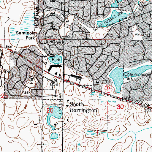 Topographic Map of Huntington Plaza Shopping Center, IL
