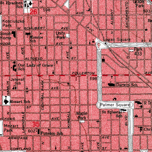 Topographic Map of Hispanic Bible School, IL