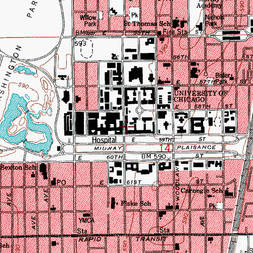 Topographic Map of Gates-Blake Hall, IL