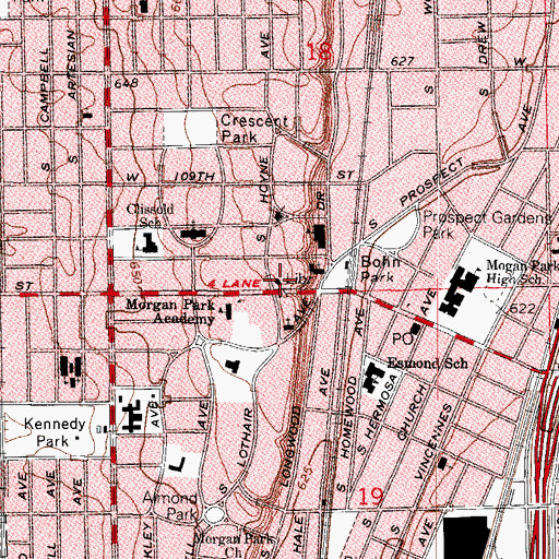 Topographic Map of George C Walker Branch Chicago Public Library, IL