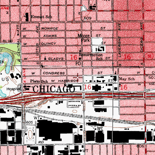 Topographic Map of George Leland Elementary School, IL