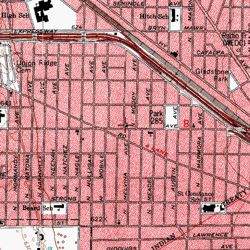 Topographic Map of Gladstone Park Lutheran Church, IL