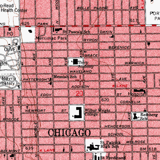 Topographic Map of Gladys Mae Dancing School, IL