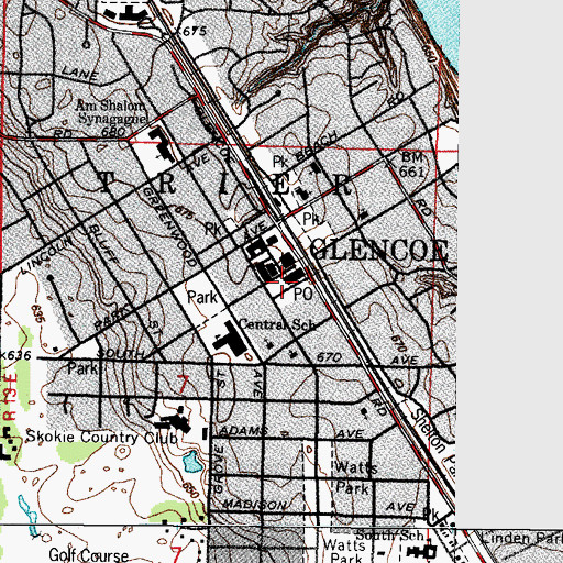 Topographic Map of Glencoe Post Office, IL