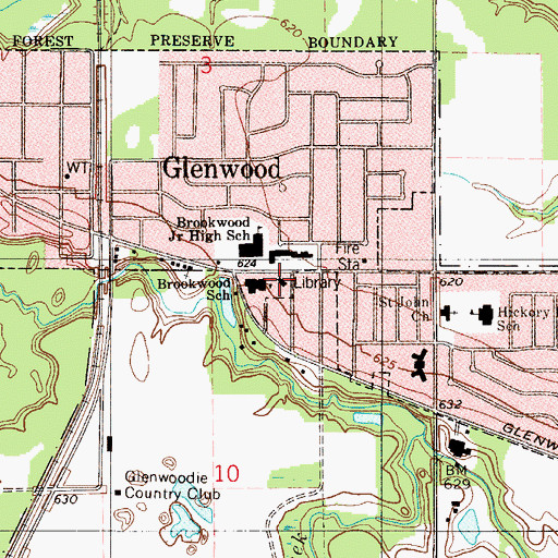 Topographic Map of Glenwood-Lynwood Public Library, IL