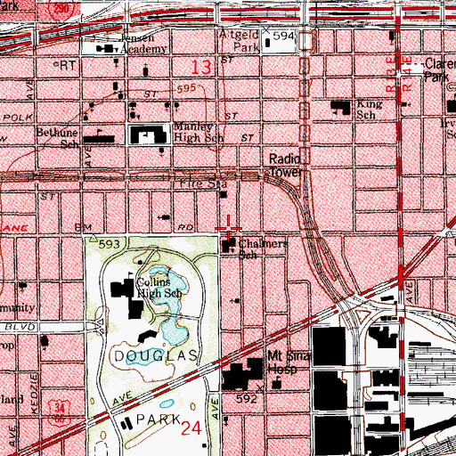 Topographic Map of Gods Miracle Temple of Christ, IL
