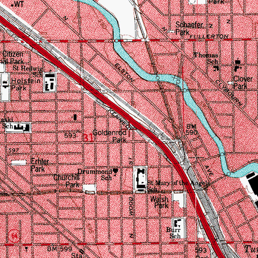 Topographic Map of Goldenrod Park, IL