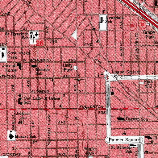 Topographic Map of Grace United Methodist Church of Logan Square, IL