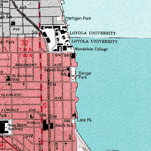 Topographic Map of Granville Avenue Beach, IL
