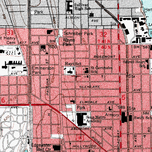 Topographic Map of Granville Avenue Presbyterian Church, IL
