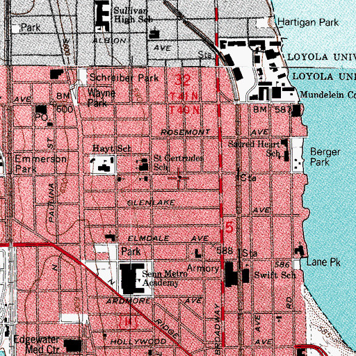 Topographic Map of Granville Avenue United Methodist Church, IL