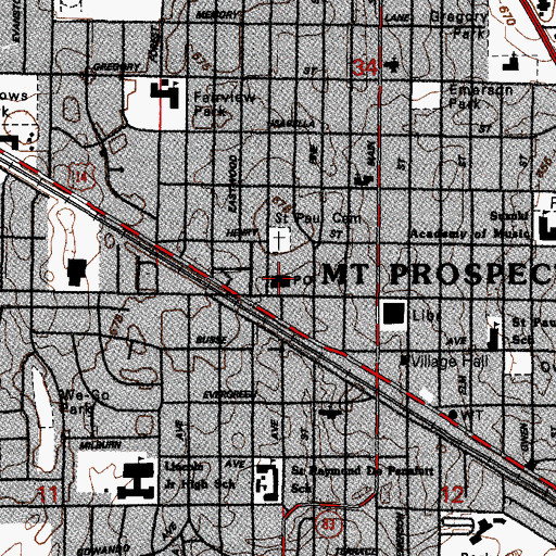 Topographic Map of Mount Prospect Post Office, IL