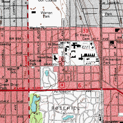 Topographic Map of Granville Gardens, IL