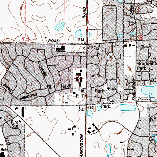 Topographic Map of Green Meadows Shopping Center, IL