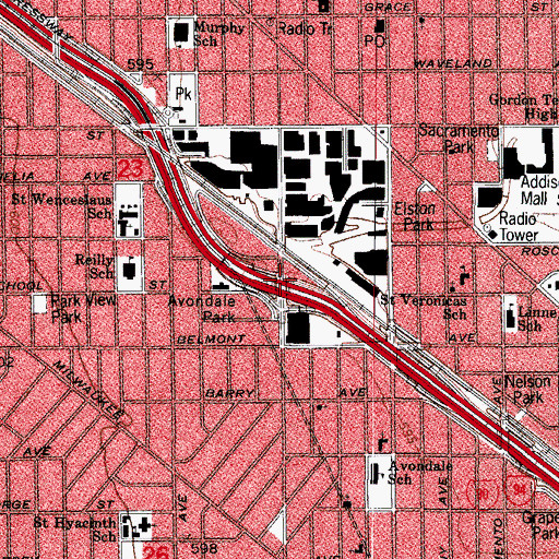 Topographic Map of Interchange 45B, IL