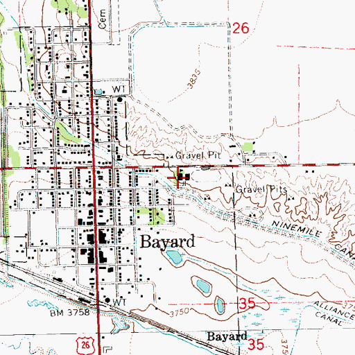 Topographic Map of Bayard Secondary School, NE