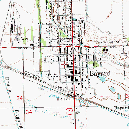 Topographic Map of Bayard Public Library, NE