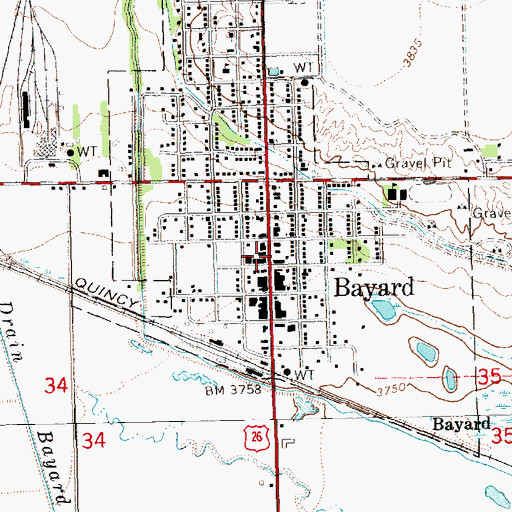 Topographic Map of Bayard Post Office, NE