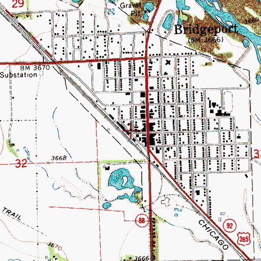 Topographic Map of Bridgeport Post Office, NE