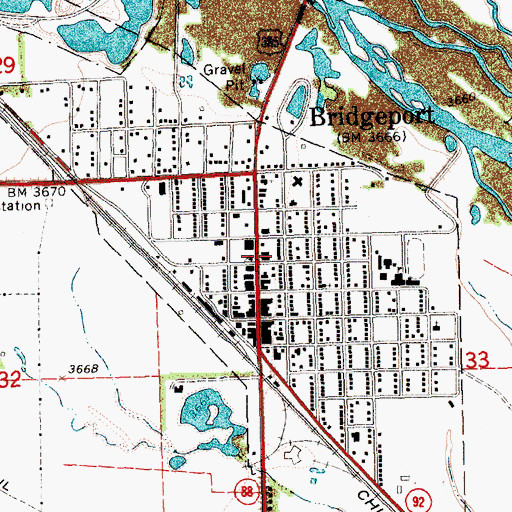 Topographic Map of Bridgeport Public Library, NE