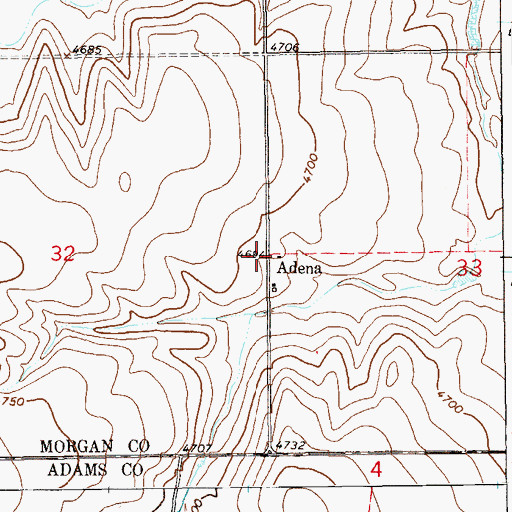 Topographic Map of Adena, CO