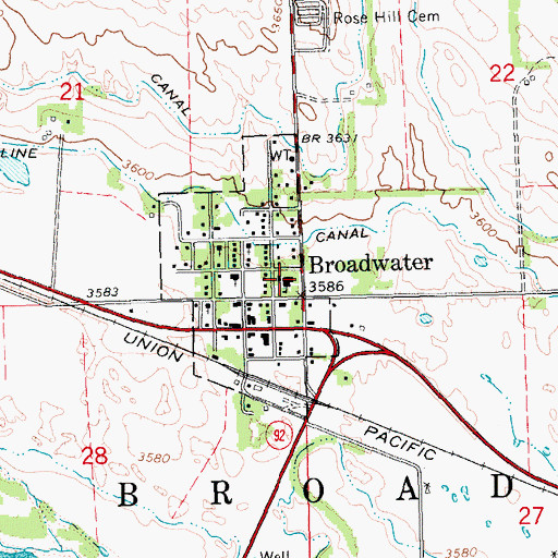 Topographic Map of Broadwater Public School, NE