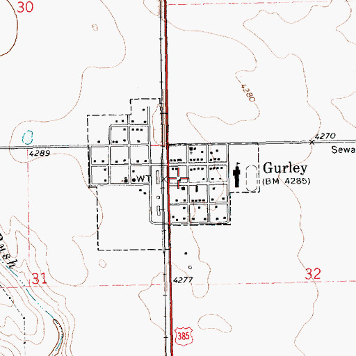 Topographic Map of Gurley Volunteer Fire and Rescue, NE