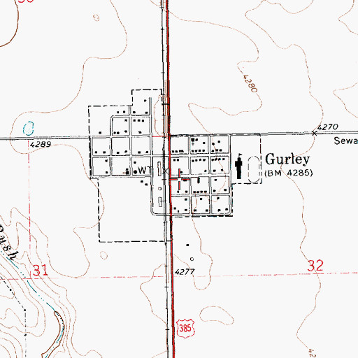 Topographic Map of Gurley Post Office, NE